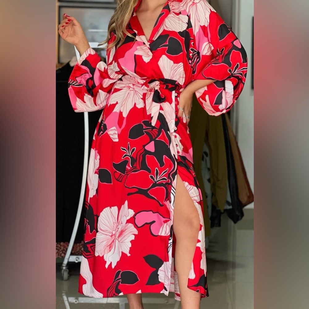 Zara Floral Red Kimono Robe